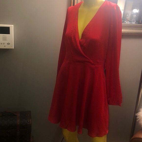 red satin skater dress